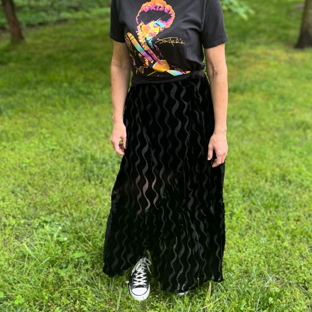 Handmade Sheer Tiered Black Velvet Burnout Skirt - Picture 5 of 5